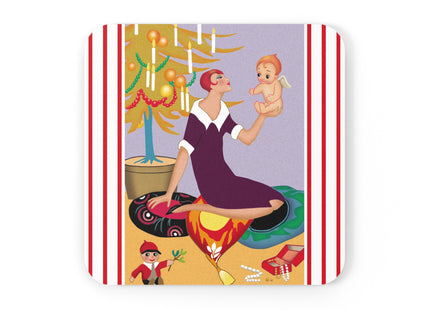 Art Deco Christmas Cork Back Coaster