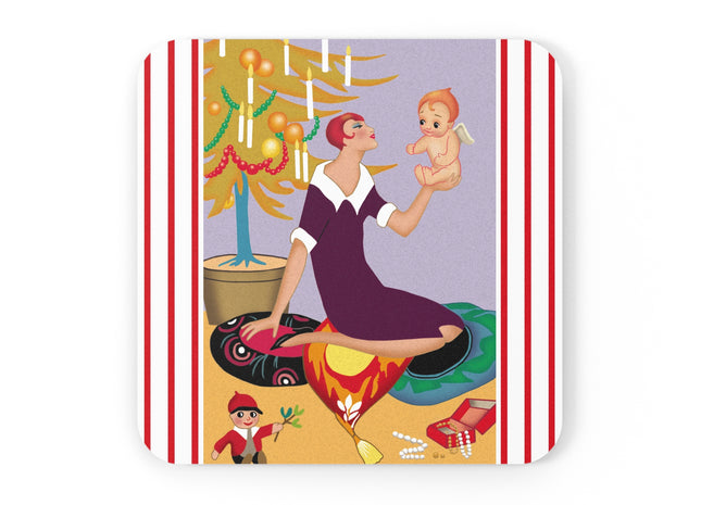 Art Deco Christmas Cork Back Coaster
