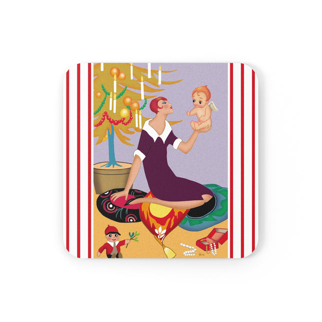 Art Deco Christmas Cork Back Coaster