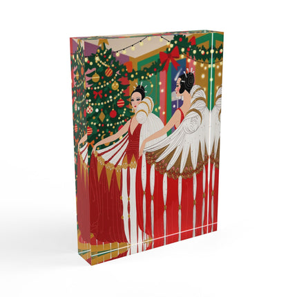 🎄💃 The Christmas Mirror Duet Acrylic Art Block – Art Deco Holiday Elegance