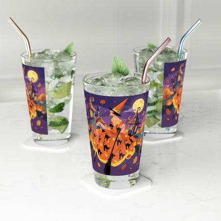 🐈‍⬛🎃 The Black Cat Witch Of Pumpkin Manor Glass, 16oz – Whimsical Halloween Charm