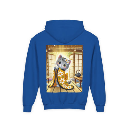 Playful Kitten in the Tea Room Youth Hooded Sweatshirt – Curiosity, Charm & Cozy Comfort