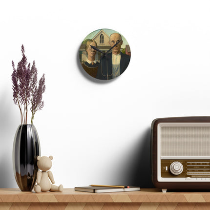 American Gothic by Grant Wood Acrylic Wall Clock, Round and Square