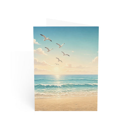 🐱🌊 The Seaside Kimono Kitten Greeting Card – Whimsical Coastal Elegance