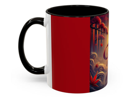 Regal Crimson Crane in the Autumn Mist Colorful Mugs (11oz, 15oz)