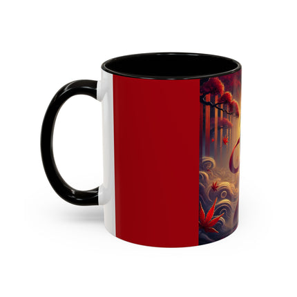 Regal Crimson Crane in the Autumn Mist Colorful Mugs (11oz, 15oz)