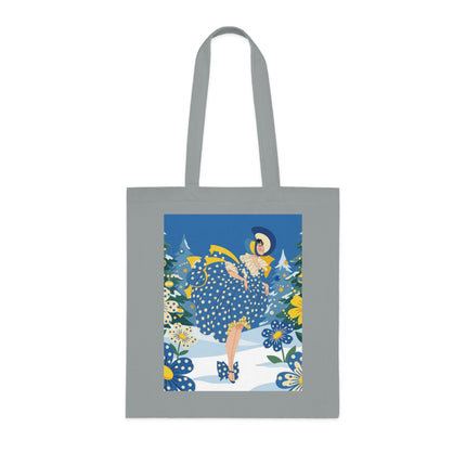 💙🎄 The Bluebell Christmas Promenade Cotton Tote Bag – Art Deco Holiday Elegance