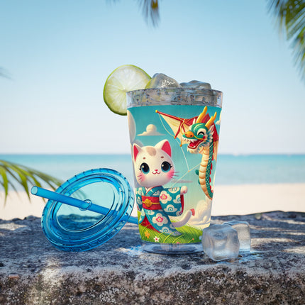 Geisha Kitten and the Dragon Kite Sunsplash Tumbler with Straw, 16oz