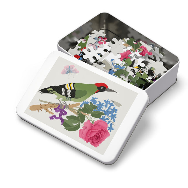 Woodpecker & Rose Jigsaw Puzzle with Tin