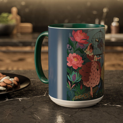 The Ladies And The Enchanted Macaw Colorful Mugs – Art Deco Botanical Elegance