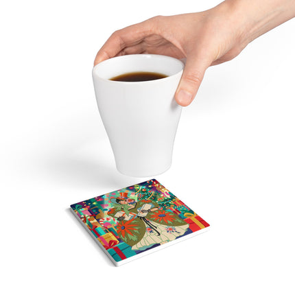 💌🎄 The Christmas Card Belle Ceramic Tile – Colorful Art Deco Holiday Fantasy