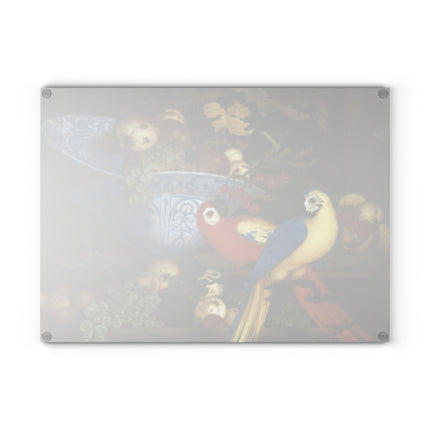 Fruit Still Life With Two Parrots by Balthasar Van der Ast Glass Cutting Board