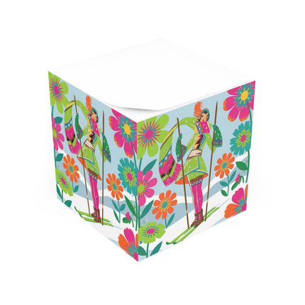 🎿🌸 The Winter Flower Adventurer Note Cube – Colorful Retro Ski Fantasy