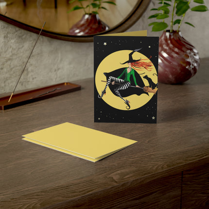 A Witch’s Moonlit Flight Greeting Cards (1, 10, 30, and 50pcs)