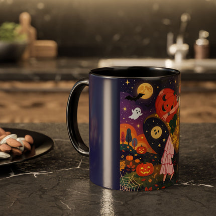 🎃🐈‍⬛ The Pumpkin Moon Embrace Colorful Mug – Whimsical Halloween Charm