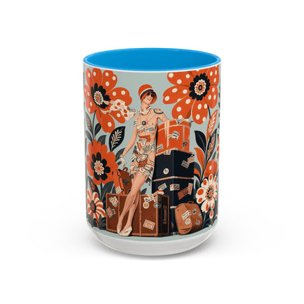 🧳🌼 The Grand Floral Voyage Colorful Mug – Art Deco Travel Elegance