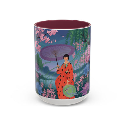The Lady Of The Cherry Blossoms Colorful Mugs – Art Deco Spring Elegance