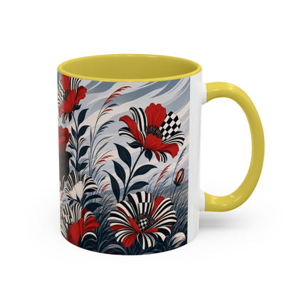 ☔🌹 The Scarlet Checkerboard Rainstorm Colorful Mug – Art Deco Floral Elegance
