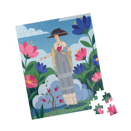 🌸🎩 The Lady Of The Grand Flower Garden Puzzle – Art Deco Fashion Illustration