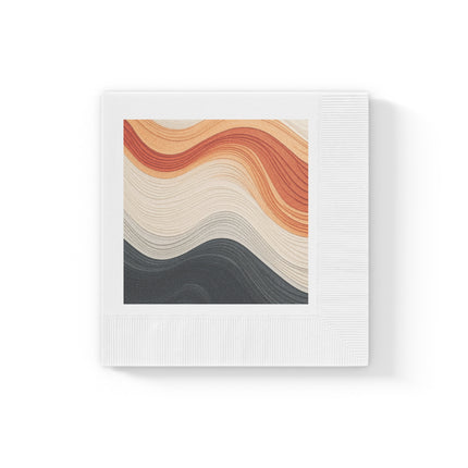 Wave Pattern in Hues of Beige, Orange, Grey, and Black White Coined Napkins