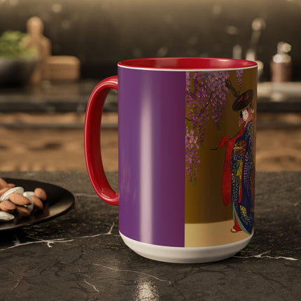 Wisteria Elegance Colorful Mug (11oz, 15oz) – Floral Beauty, Kimono Art & Timeless Grace