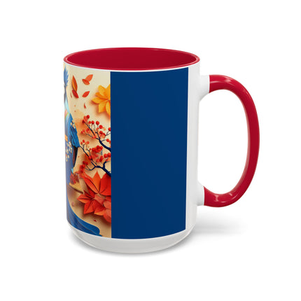 Blue Jay at an Autumn Tea Ceremony Colorful Mugs (11oz, 15oz)