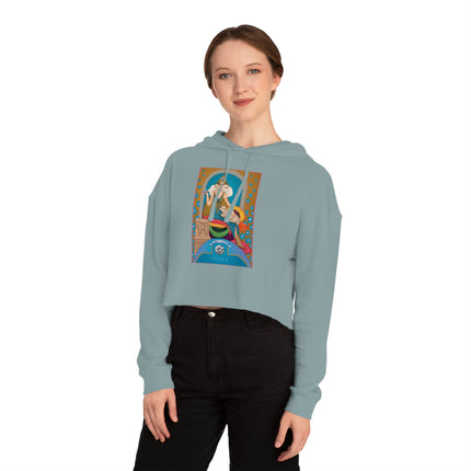 April & Diamond (from the Gem Series) by Sofia Chiostri Women’s Cropped Hooded Sweatshirt