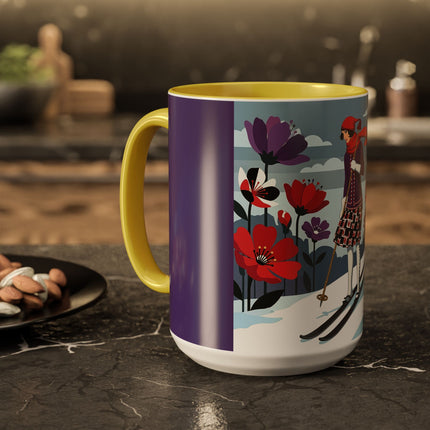 🎿❄️ The Winter Flower Skier Colorful Mug – Art Deco Alpine Fantasy