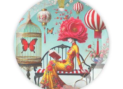 Reading In A Painted Garden Glass Ornament