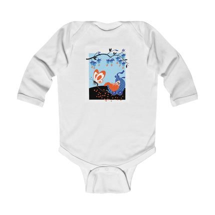 Fluttering Dreams Baby Long Sleeve Bodysuit – Butterfly Carriage & Whimsical Journey
