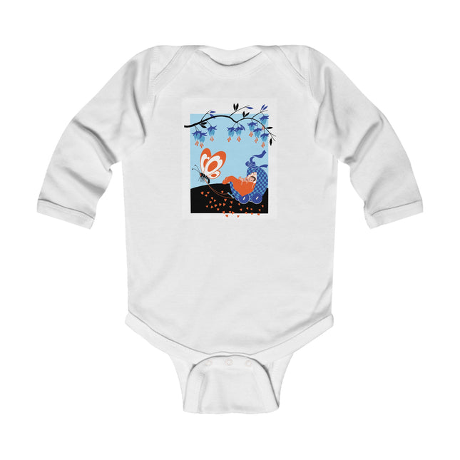 Fluttering Dreams Baby Long Sleeve Bodysuit – Butterfly Carriage & Whimsical Journey