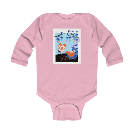 Fluttering Dreams Baby Long Sleeve Bodysuit – Butterfly Carriage & Whimsical Journey