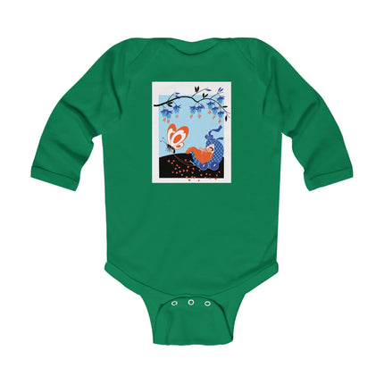 Fluttering Dreams Baby Long Sleeve Bodysuit – Butterfly Carriage & Whimsical Journey