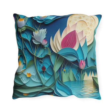 Ethereal Moonlit Lake Outdoor Pillows