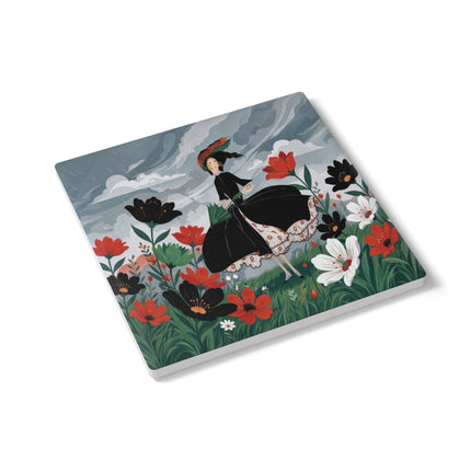 🌧️🌺 The Stormy Flower Walk Ceramic Coaster – Art Deco Floral Fashion