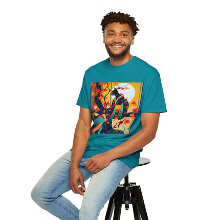 Black Cat in Kimono Unisex Garment-Dyed T-shirt