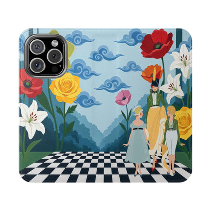🌺♟️ The Ladies Of The Checkerboard Garden Flip Case – Art Deco Floral Fantasy