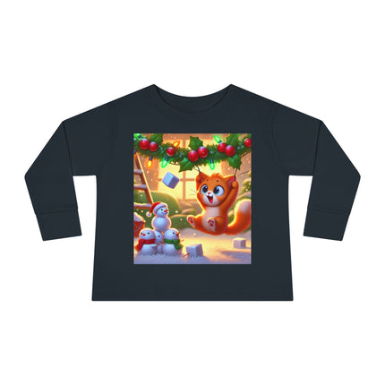 Naughty or Nice Kitten Christmas Toddler Long Sleeve Tee