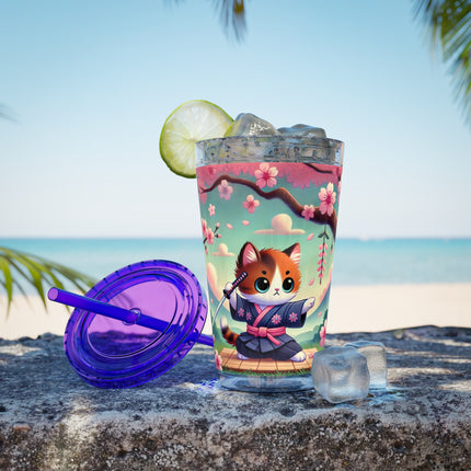 Samurai Kitten Sunsplash Tumbler with Straw, 16oz