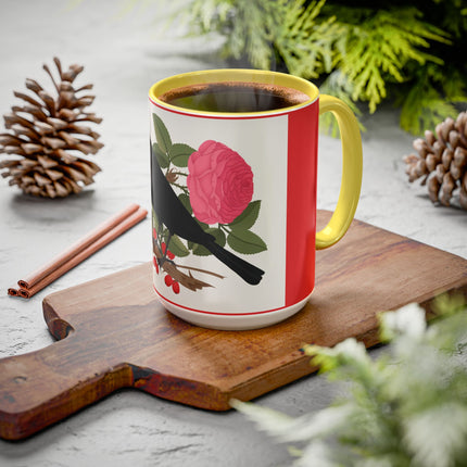 Blackbird & Rose Colorful Mugs – Timeless Elegance & Nature's Harmony