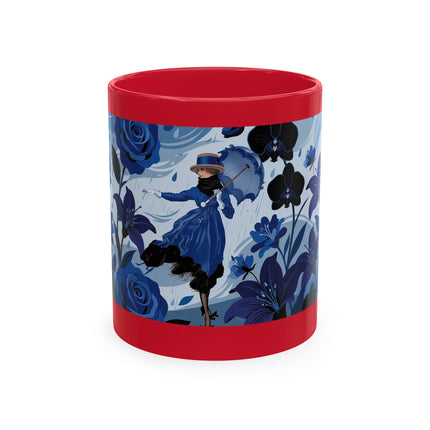 ☔💙 The Lady In The Blue Rain Garden Ceramic Mug – Art Deco Floral Elegance