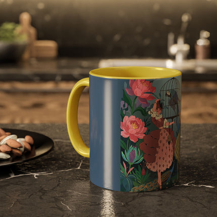 The Ladies And The Enchanted Macaw Colorful Mugs – Art Deco Botanical Elegance