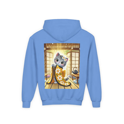 Playful Kitten in the Tea Room Youth Hooded Sweatshirt – Curiosity, Charm & Cozy Comfort