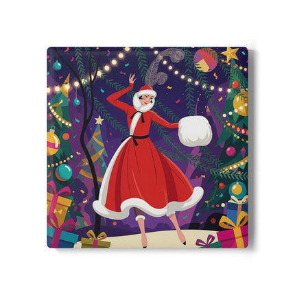 ❄️🎄 The Christmas Snowball Dance Ceramic Tile – Art Deco Holiday Whimsy
