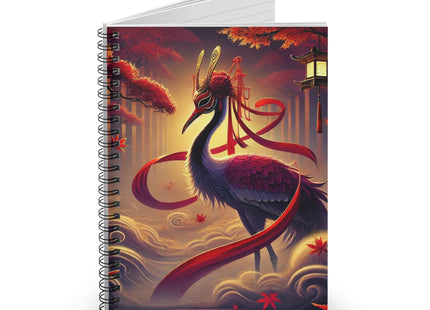 Regal Crimson Crane in the Autumn Mist Spiral Notebook - Ruled Line