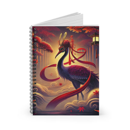 Regal Crimson Crane in the Autumn Mist Spiral Notebook - Ruled Line