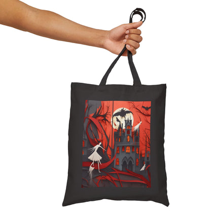 Halloween Night Scene Cotton Canvas Tote Bag