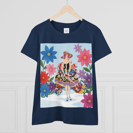 🌸❄️ The Winter Blossom Belle Cotton Tee – Art Deco Floral Fantasy