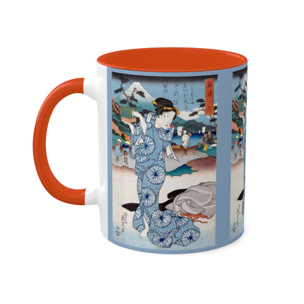Japanese woman woodblock print by Keisai Eisen Colorful Mugs, 11oz
