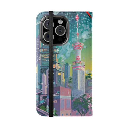 🦜⚡ Tech Plumes Flip Case – Neon Feathers & Futuristic Brilliance